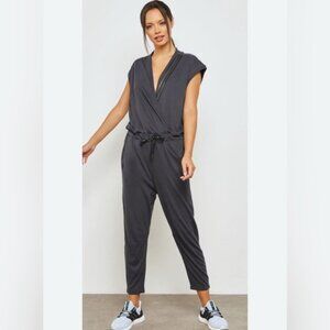 ADIDAS CLIMALITE Charcoal Gray WANDERLUST Wrap Front Jumpsuit Women’s LARGE